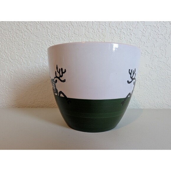 Scheurich Ceramic GREEN Christmas Spongeware Reindeer Planter Gift Holder German - Picture 2 of 8